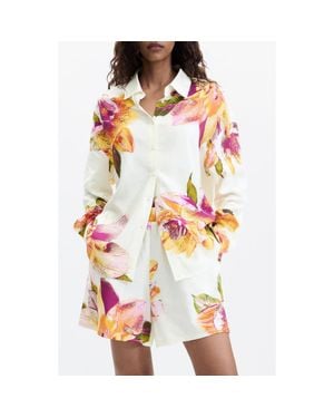 Desigual Floral Print Button-Up Shirt - Orange