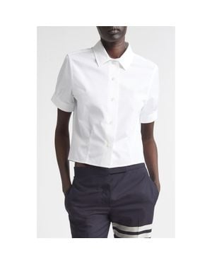 Thom Browne Pleated Cotton Poplin Button-Up Blouse - White