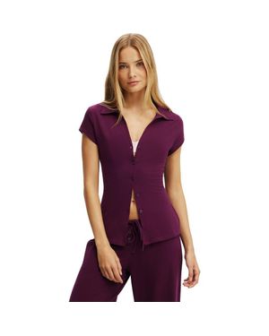 Cotton On Dreamy Soft Button Up Fitted Polo - Purple