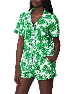 Bedhead Print Stretch Organic Cotton Short Pajamas - Green