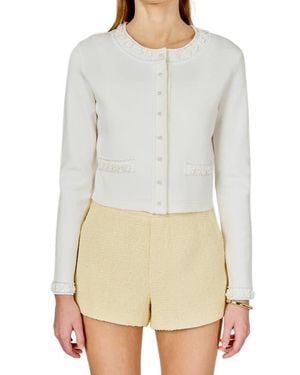 Endless Rose Flower & Bead Trim Cardigan - White