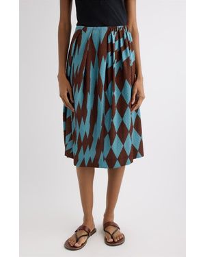 Dries Van Noten Saronga Geometric Print Silk Skirt - Blue