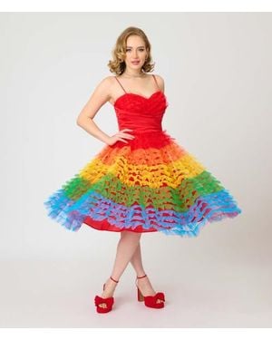 Unique Vintage Tulle Sweetheart Cupcake Swing Dress - Multicolor