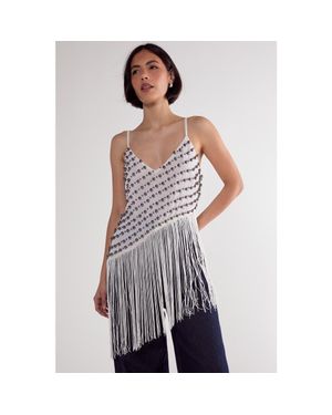 Nasty Gal Studded Asymmetric Fringed Cami Top - Blue