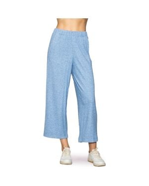 MELLODAY Rib Crop Wide Leg Pants - Blue
