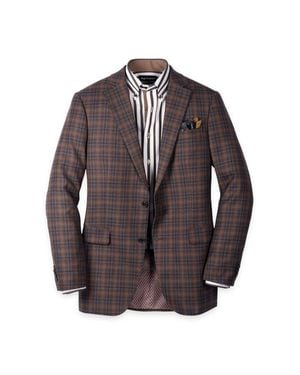Paul Fredrick Wool Blend Plaid Single Breasted Notch Lapel Sport Coat - Brown