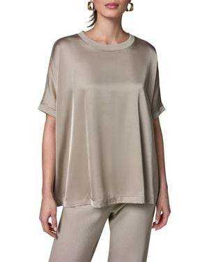 Donna Karan Satin Short Sleeve Top - Brown