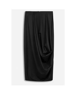 Nocturne Draped Pleat Detail Midi Skirt - Black