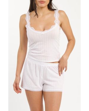 Andine Mariela Lace Trim Pointelle Tank - White
