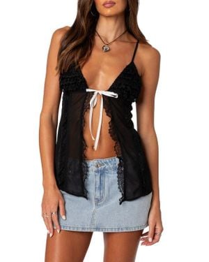 Edikted Linette Split Front Lace Trim Camisole - Black