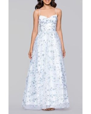 Blondie Nites Glitter Floral Sleeveless Gown - White