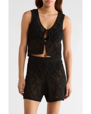 Elan Open Stitch Cotton Blend Cover-Up Vest - Black