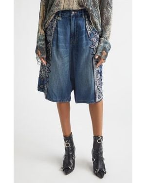 R13 Jesse Pleated Denim Bermuda Shorts - Blue