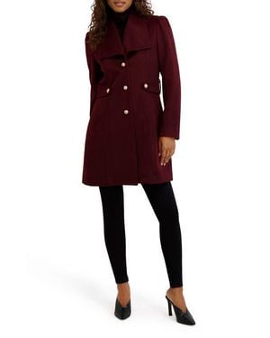 Kensie Wool Blend Long Coat - Red