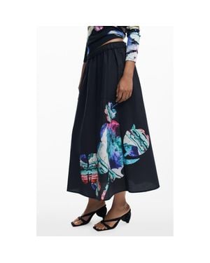 Desigual Floral Print A-Line Skirt - Blue