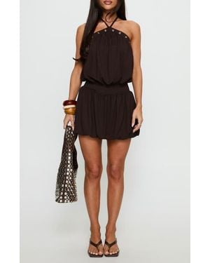 Princess Polly Sunnee Eyelet Detail Halter Bubble Playsuit - Black