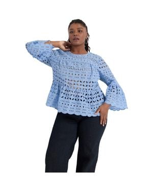 June + Vie Flounce Peplum Top - Blue