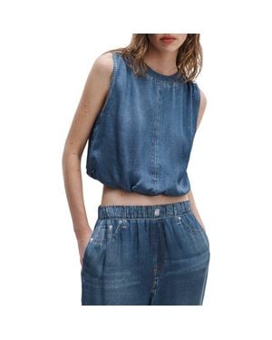 Rag & Bone Rb Miramar Satin Mica Sleeveless Crop Bubble Top - Blue