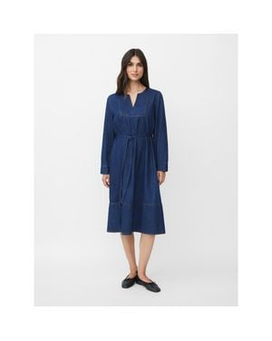 Masai Long Sleeve V-Neck Denim Midi Dress - Blue
