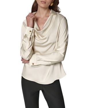 Donna Karan Cowl Neck Top With Roll Sleeves - Natural