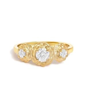 Haus of Brilliance 14K Plated Sterling 1/2 Ctw Lab Grown Diamond Floral 3-Stone Ring - Metallic