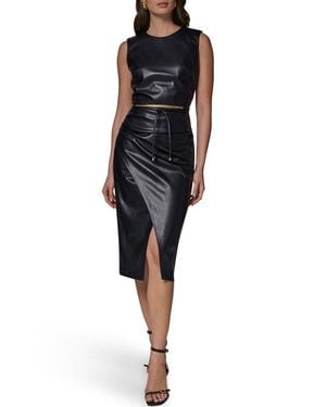 Donna Karan Faux Leather Belted Midi Dress - Black
