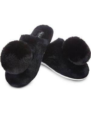 Memoi The Gloria Faux Fur Pom Slipper - Blue