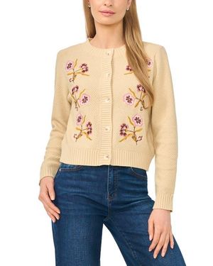 Cece Embroidered Cotton Blend Cardigan - Blue