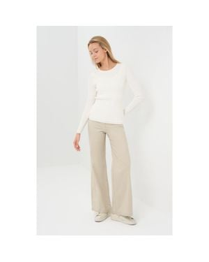 Anatomie Kris Double Collared Rib Pointelle Texture Sweater - White