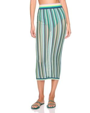 Susana Monaco Stripe Open Stitch Midi Sweater Skirt - Green