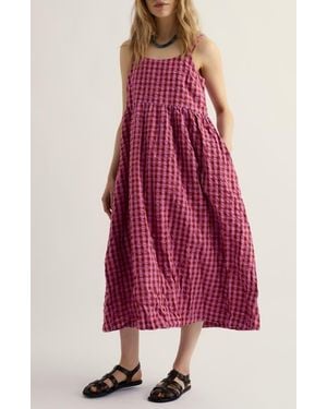 Seasalt Cornwall Laity Gingham Organic Cotton Midi Dress - Red