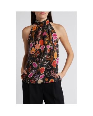 Kobi Halperin Madison Floral Silk Halter Top - Black