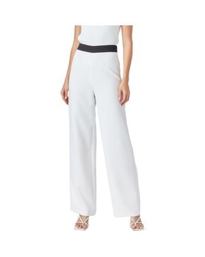 Endless Rose Contrast Band Relaxed High Waist Pants - White