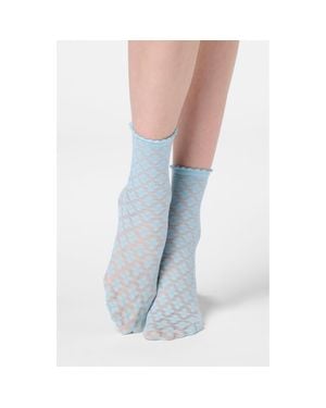 Oroblu Lace Crew Socks - Blue