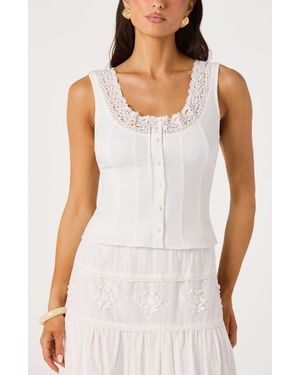 Astr Victoria Lace Trim Sleeveless Top - White