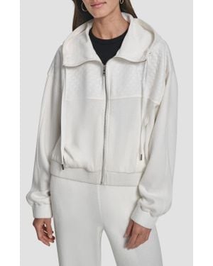 DKNY Mixed Media Zip-Up Hooded Jacket - Gray