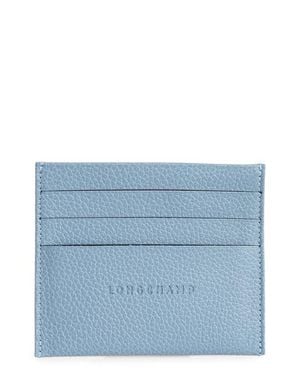 Longchamp 'Le Foulonne' Pebbled Leather Card Holder - Blue