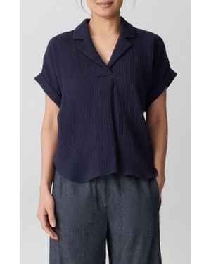 Eileen Fisher Notch Collar Roll Cuff Shirt - Blue