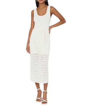 MILLY Bubble Pointelle Knit Midi Dress - White