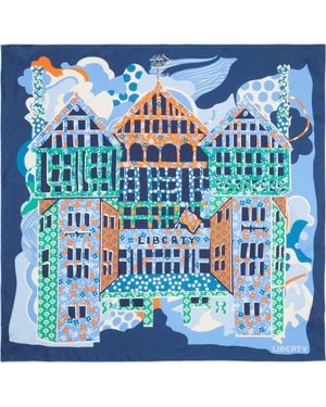 Liberty Tudor Patchwork Silk Square Scarf - Blue