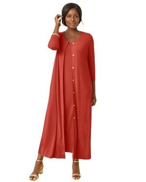 Jessica London 2-Piece Stretch Knit Duster Set - Red