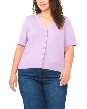 Cece Covered Button Short Sleeve Cardigan - Purple
