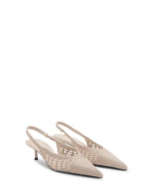 Mango Woven Pointed Toe Slingback Kitten Heel Pump - White