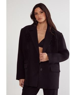 Nasty Gal Tailored Crochet Insert Oversized Blazer - Black