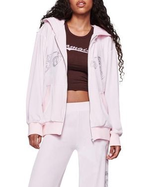I.AM.GIA Daria Rhinestone Front Zip Hoodie - Red