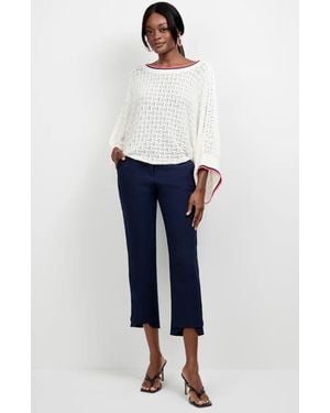 Trina Turk Ore Button-Hem Cropped Pant - Blue