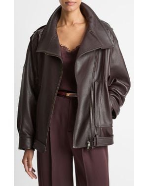 Vince Oversize Leather Biker Jacket - Black