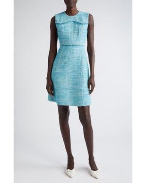 St. John Light Textured Eyelash Tweed A-Line Dress - Blue