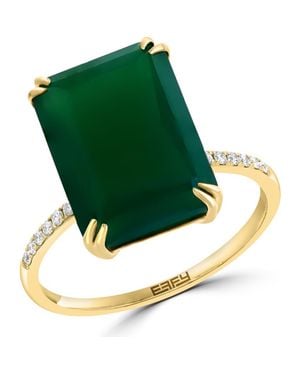 Effy 14K Emerald Cut Onyx & Diamond Ring - Green