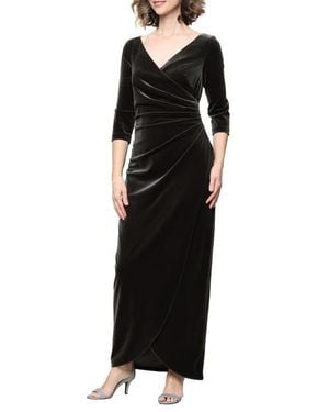 Alex Evenings Ruched Three-Quarter Sleeve Velvet Gown - Black